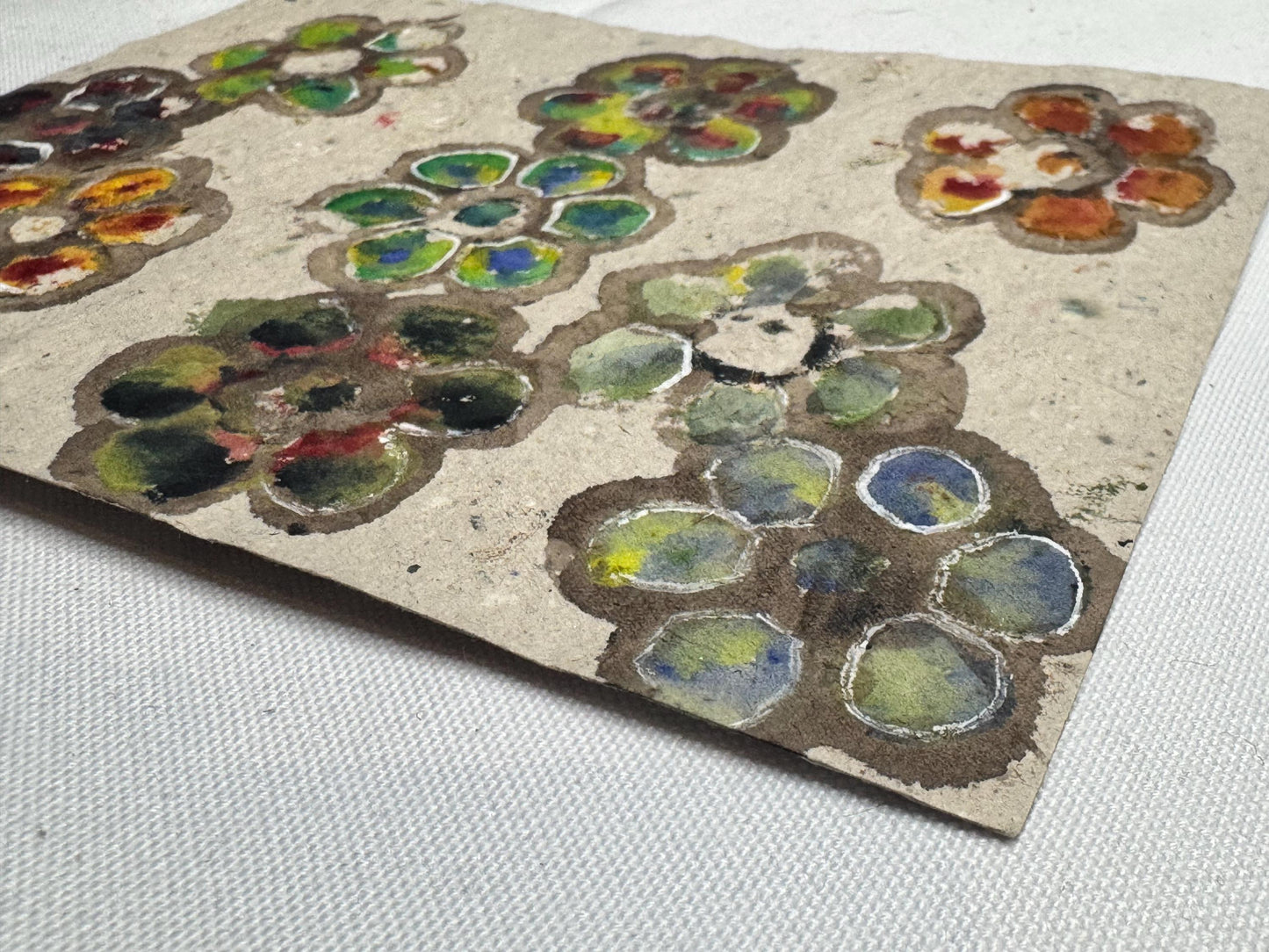 Original Mixed Media Artwork on Handmade Paper (5.5 x 7.5 in), Abstract Floral Pattern