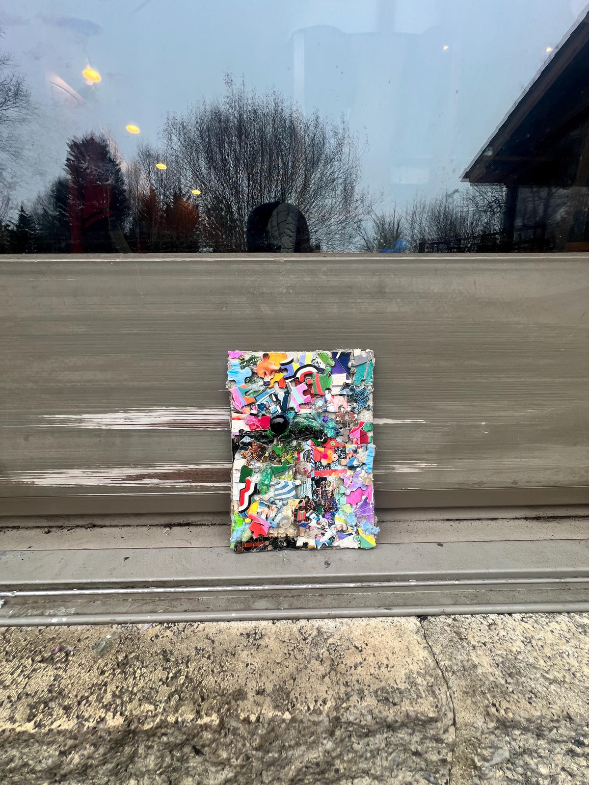 Reclaimed Puzzle Collage – Mixed Media Assemblage on Canvas – Found Object Artwork – Colorful Scrap Mosaic