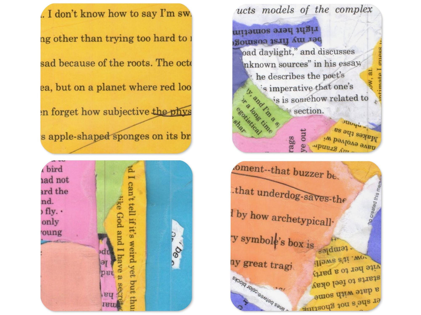 Literary Collage Coaster – Made From Old Writing Drafts – Upcycled Book Page Drink Coaster