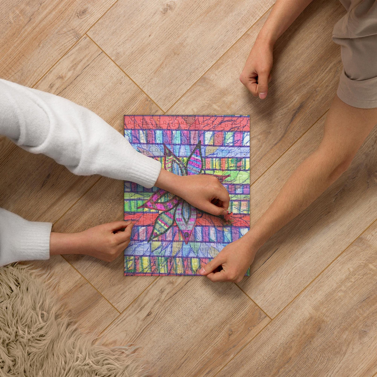 Abstract Flower Jigsaw Puzzle – Vibrant Rainbow Art, 252 Pieces