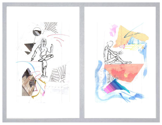 Abstract Figure Art Prints | Modern Minimalist Collage (Set of 2, 5.5x8.5)