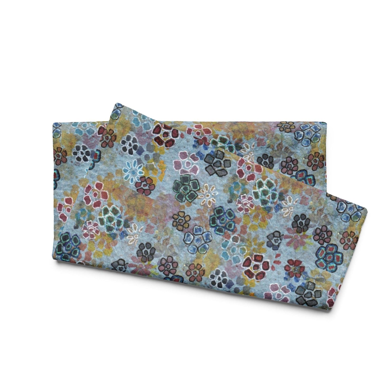 Blue Floral Hand Towel | Botanical Art Kitchen Towel | 16x28 Cotton Blend
