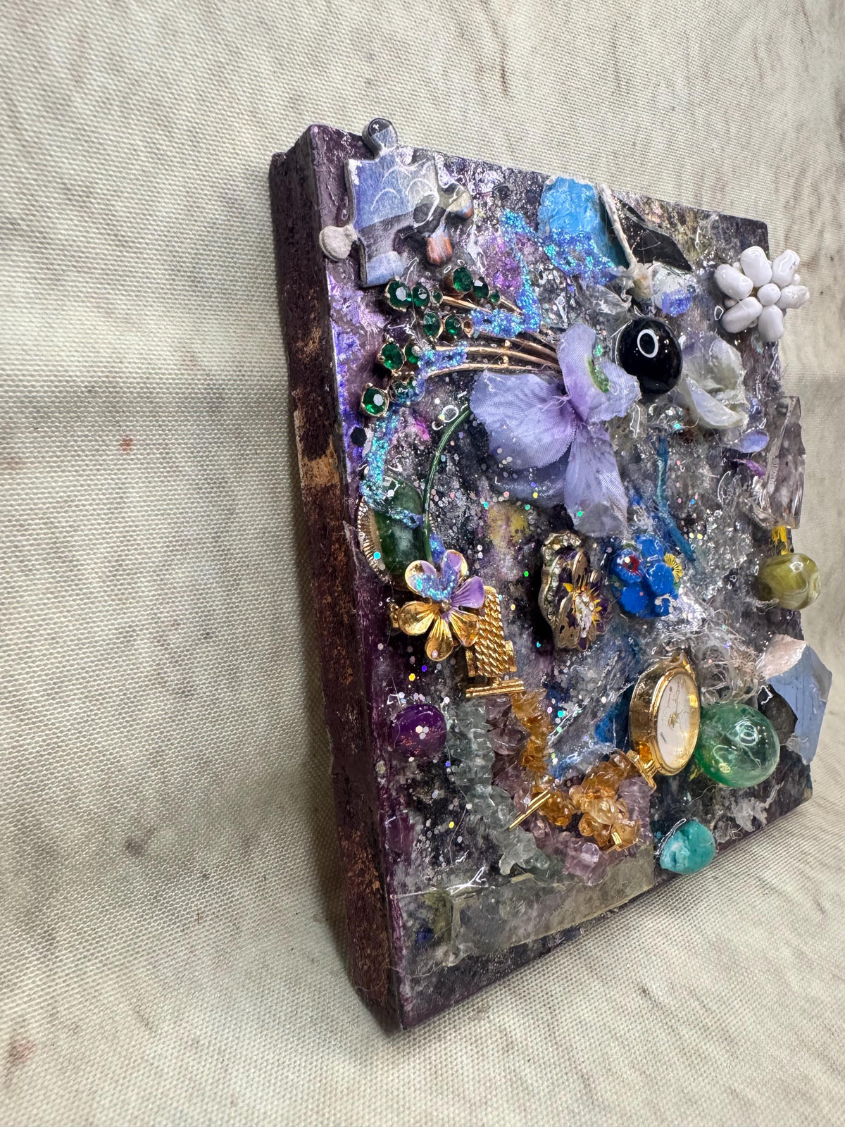 Time Seedling – Original Found Object Assemblage | Mixed Media Collage on Wood