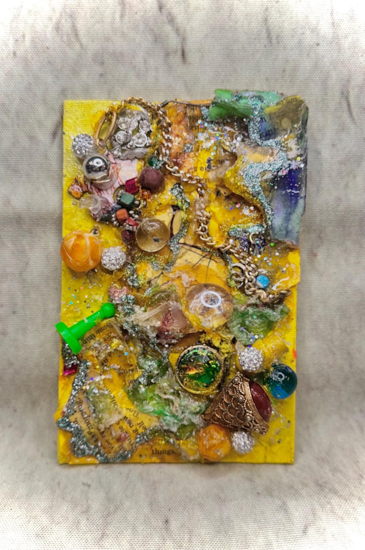 Pollen Party – Original Found Object Assemblage | Mixed Media Collage on Canvas