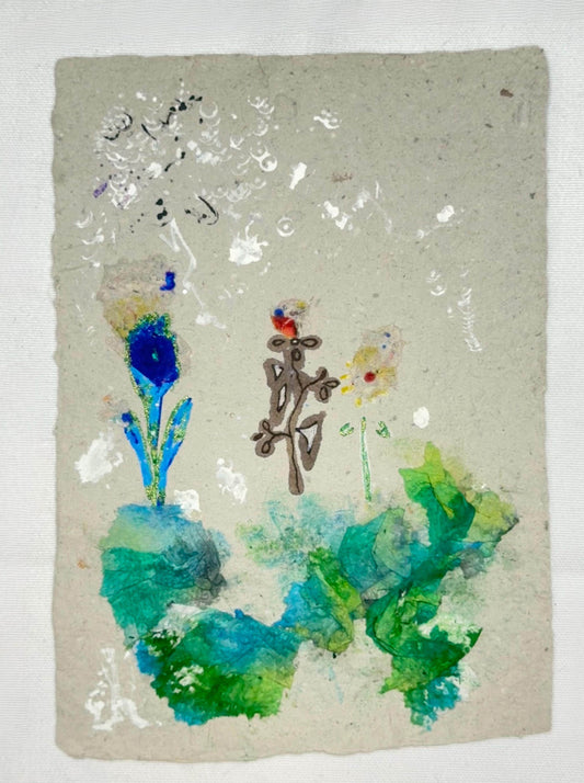 Original Mixed Media Artwork – Botanical Composition on Handmade Paper (6 x 8.25 in)
