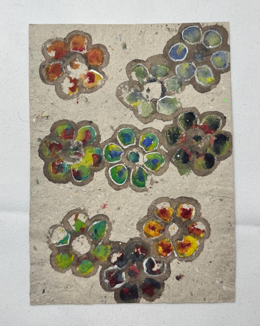 Original Mixed Media Artwork on Handmade Paper (5.5 x 7.5 in), Abstract Floral Pattern