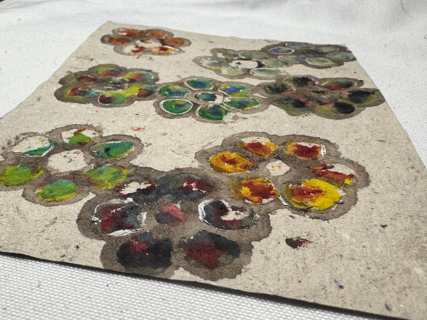Original Mixed Media Artwork on Handmade Paper (5.5 x 7.5 in), Abstract Floral Pattern
