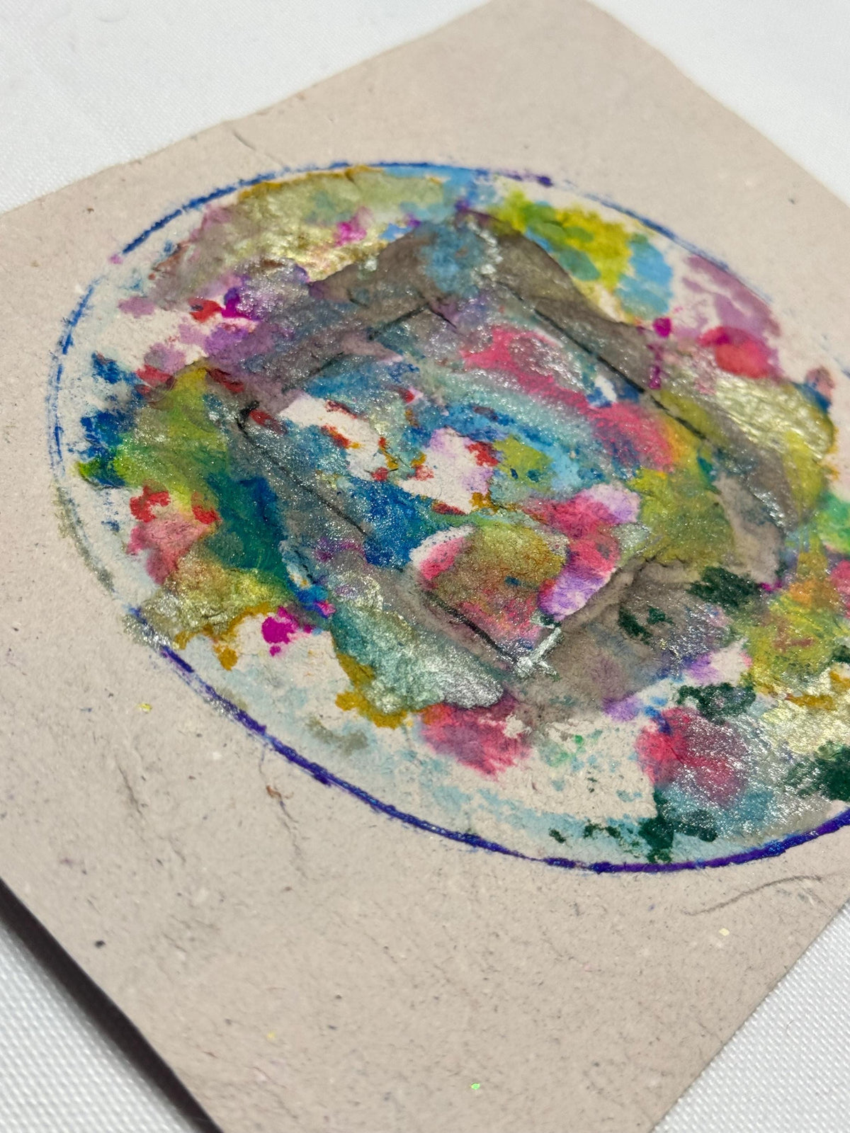 Original Mixed Media Artwork, Circular Abstract Composition, Handmade Paper (5.5 x 7.25 in)