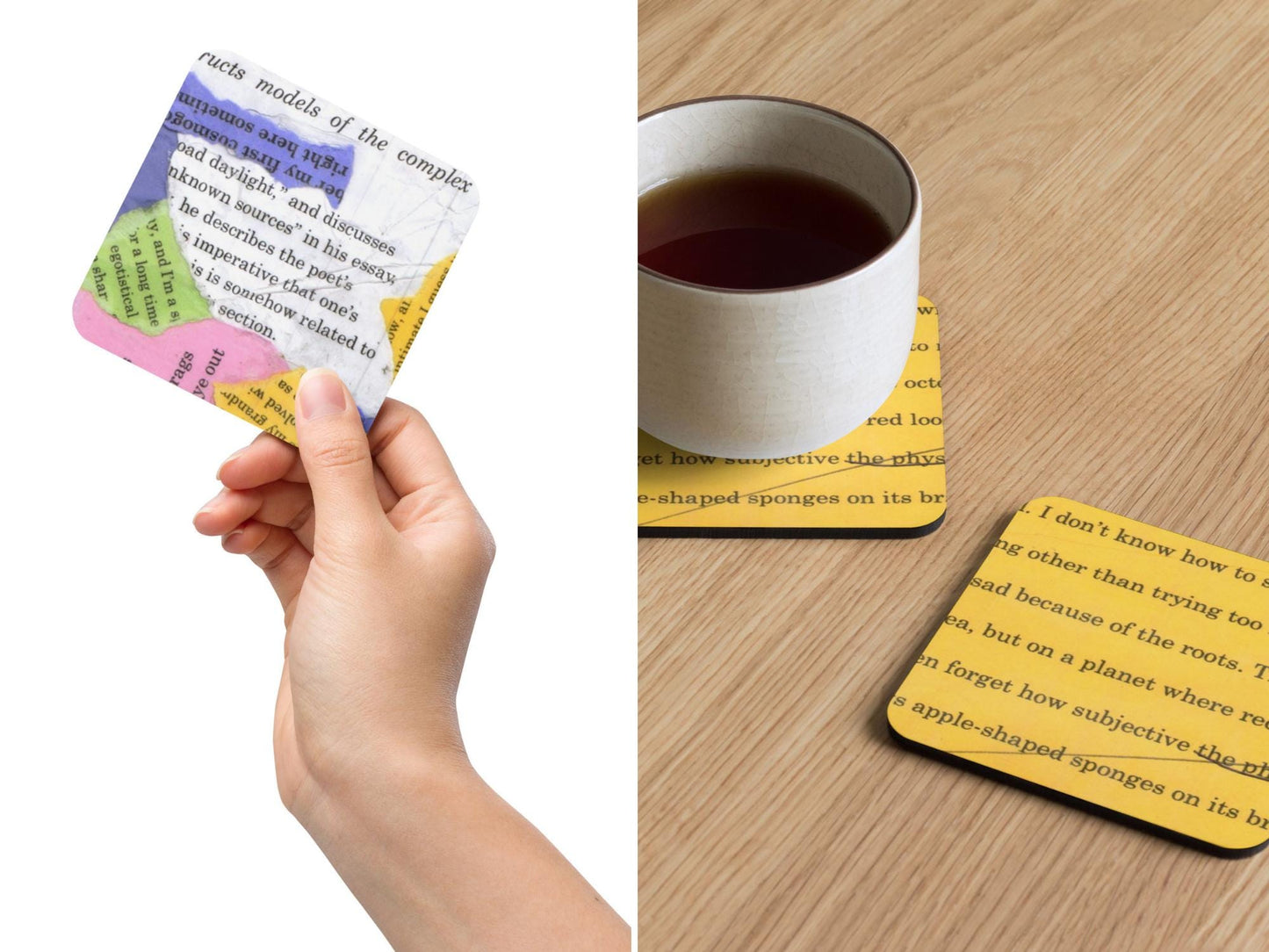 Literary Collage Coaster – Made From Old Writing Drafts – Upcycled Book Page Drink Coaster