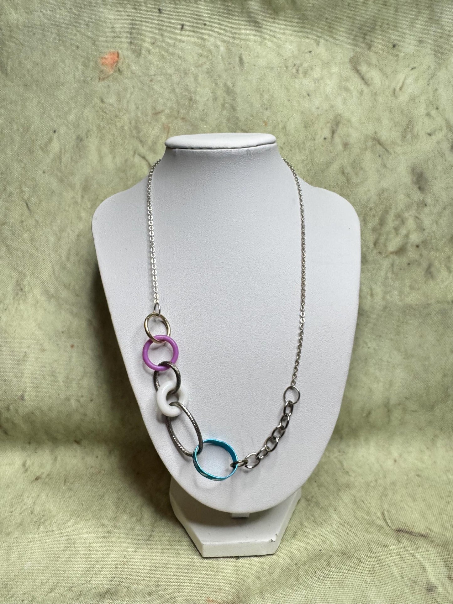 Asymmetrical Chain Necklace – Mixed Metal with Colorful Acrylic Links – Modern Minimal Statement Jewelry