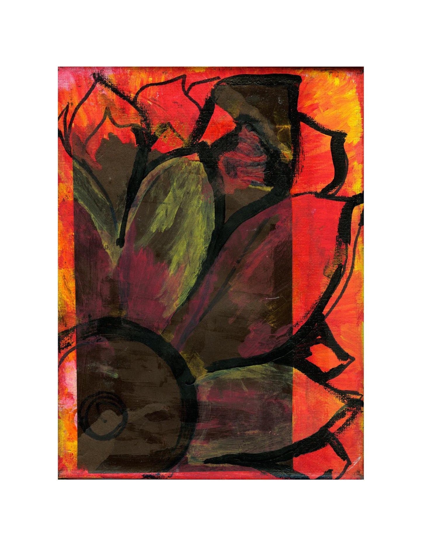 Abstract Flower Art Print – Fiery Botanical Expressionist Decor (8.5x11 Card Stock)