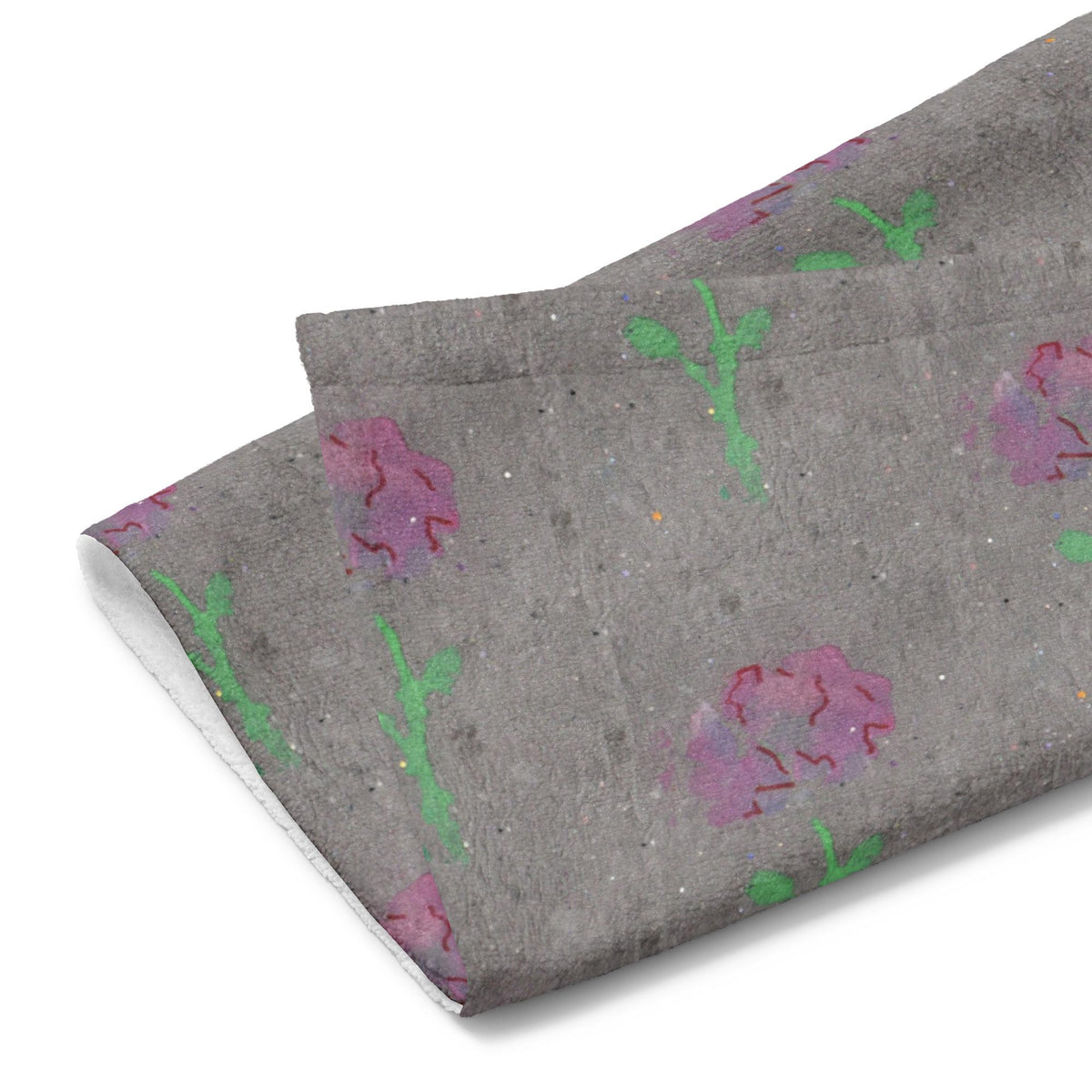 Floral Hand Towel | Grey and Pink Rose Botanical Art Kitchen Towel | 16x28 Cotton Blend