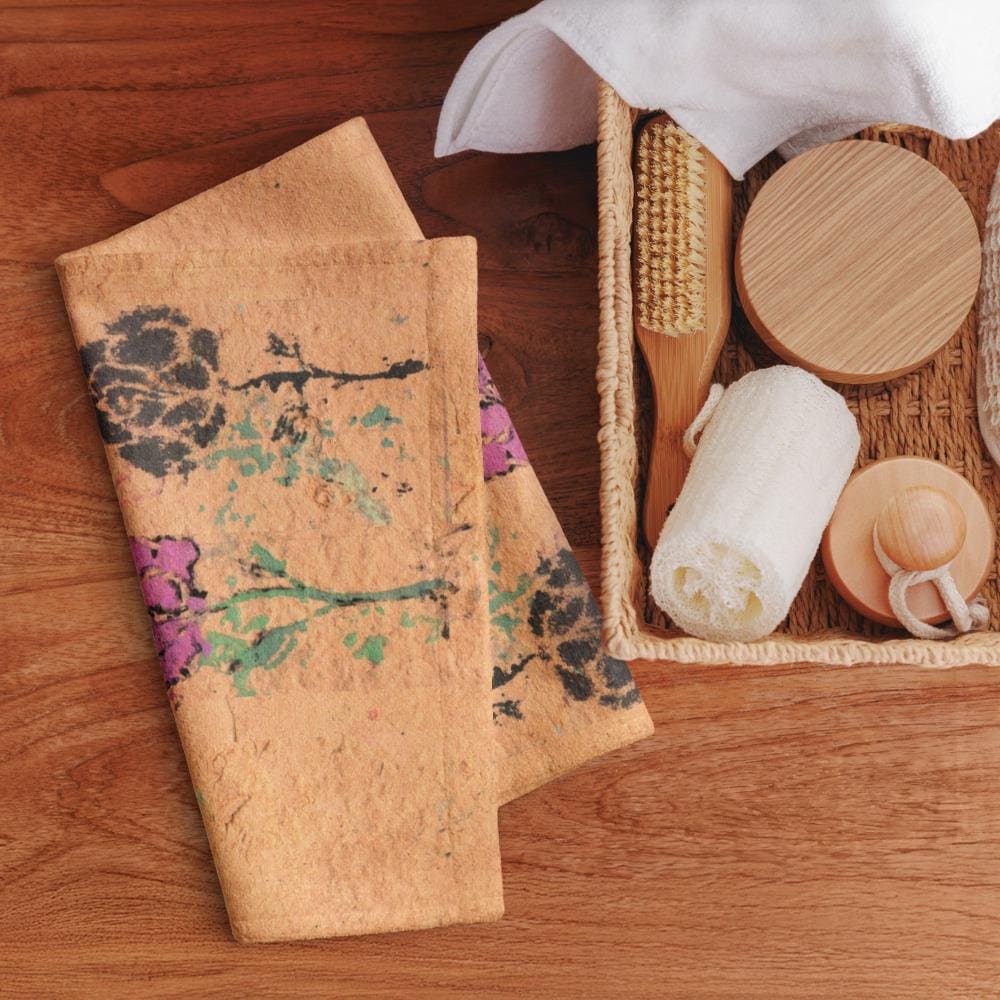 Floral Kitchen Towel – Pink Black Flower Paper Texture Print Tea Towel