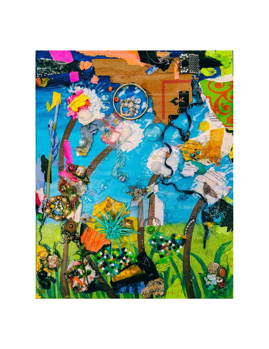Mixed Media Dandelion Collage Print – Abstract Surreal Nature Art (8.5x11 Cardstock)