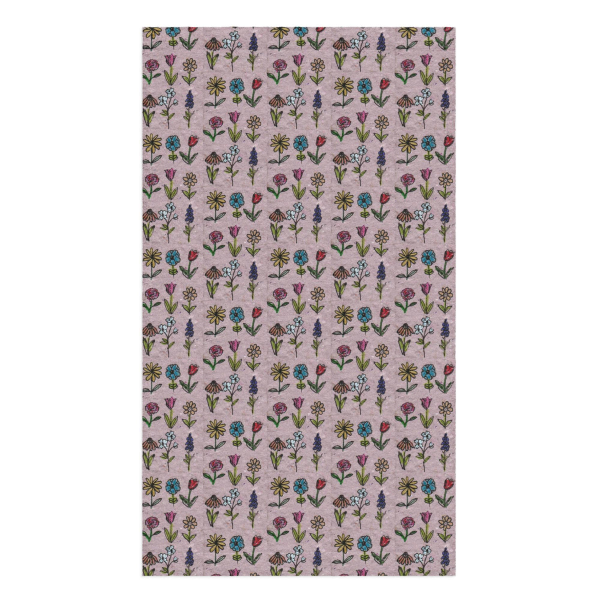 Wildflower Pattern Kitchen Towel – Colorful Botanical Print, Handmade Paper Texture, Floral Tea Towel