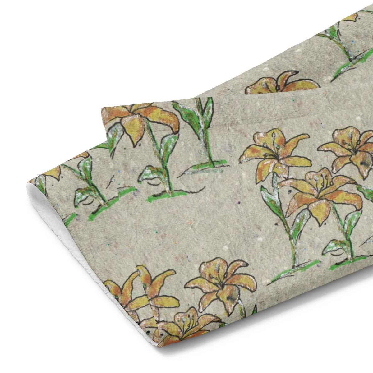 Yellow Lily Floral Kitchen Towel – Botanical Paper Texture Tea Towel