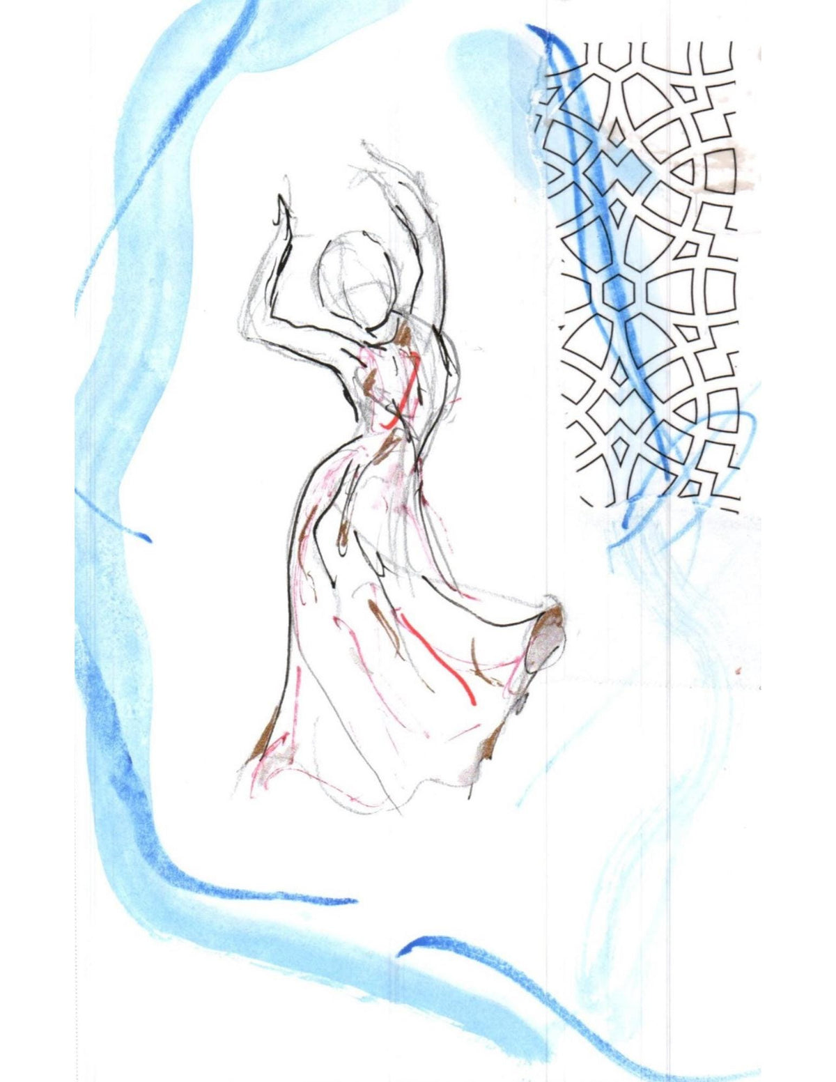 Abstract Figure Study Prints – Expressive Female Sketches, Blue Watercolor Accents (Set of 2)