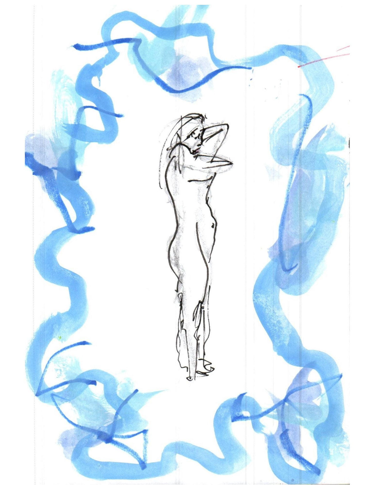 Abstract Figure Study Prints – Expressive Female Sketches, Blue Watercolor Accents (Set of 2)
