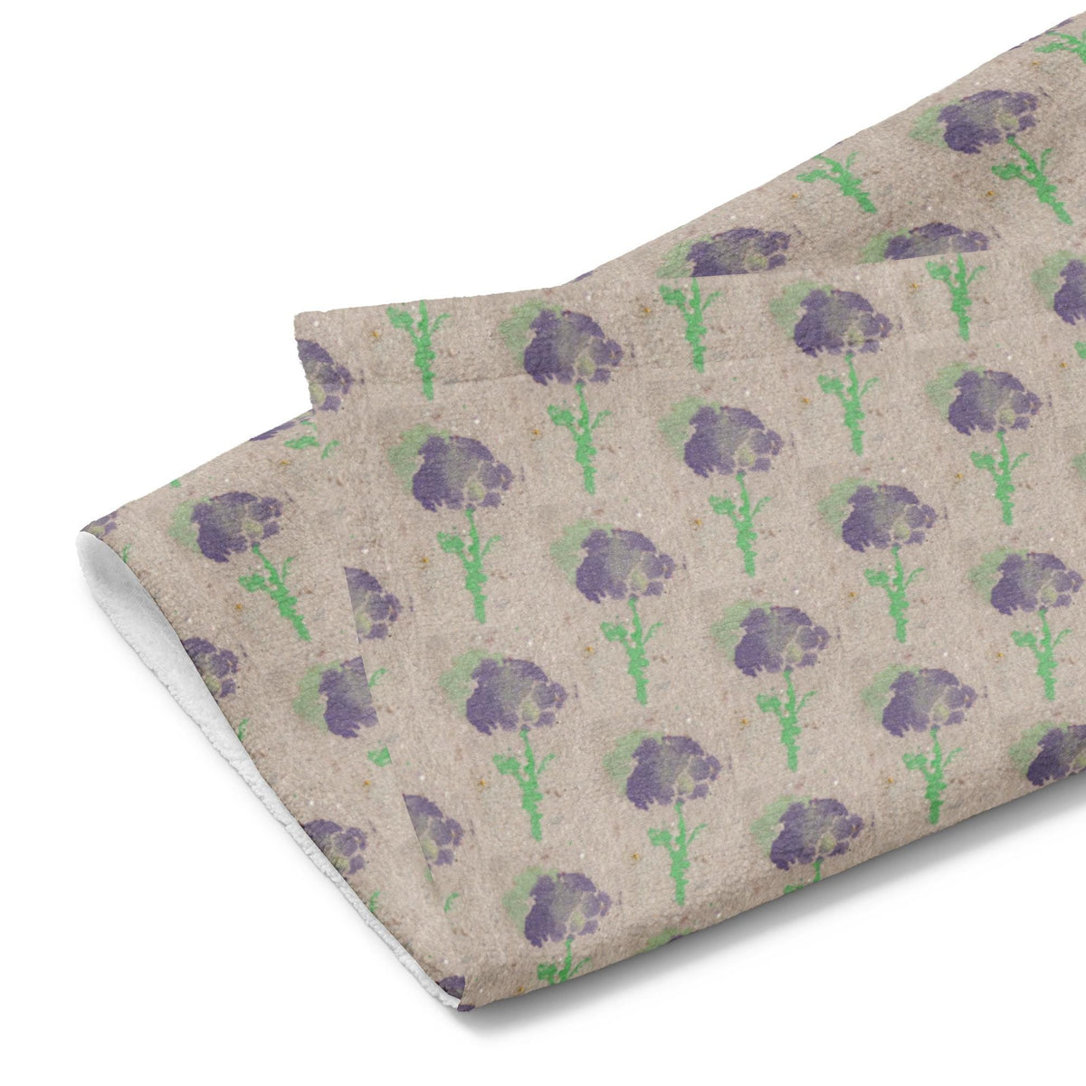 Purple Floral Kitchen Towel – Minimal Botanical Pattern, Handmade Paper Texture Print
