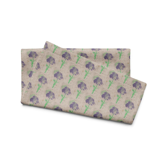 Purple Floral Kitchen Towel – Minimal Botanical Pattern, Handmade Paper Texture Print