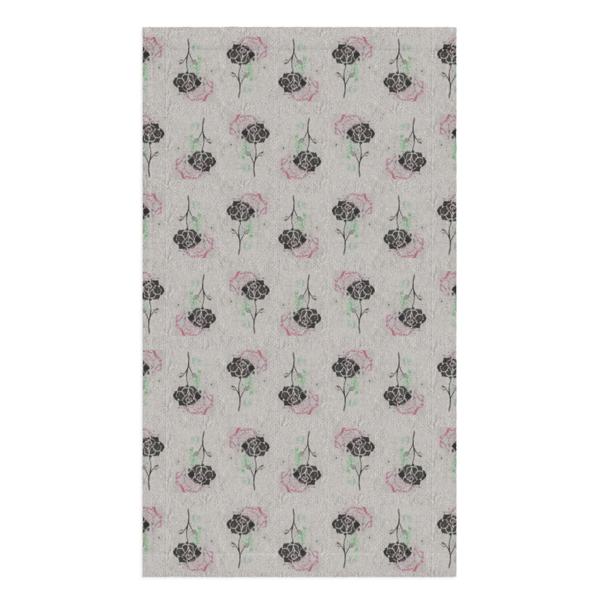 Black Floral Kitchen Towel – Minimalist Rose Art Print, Botanical Tea Towel