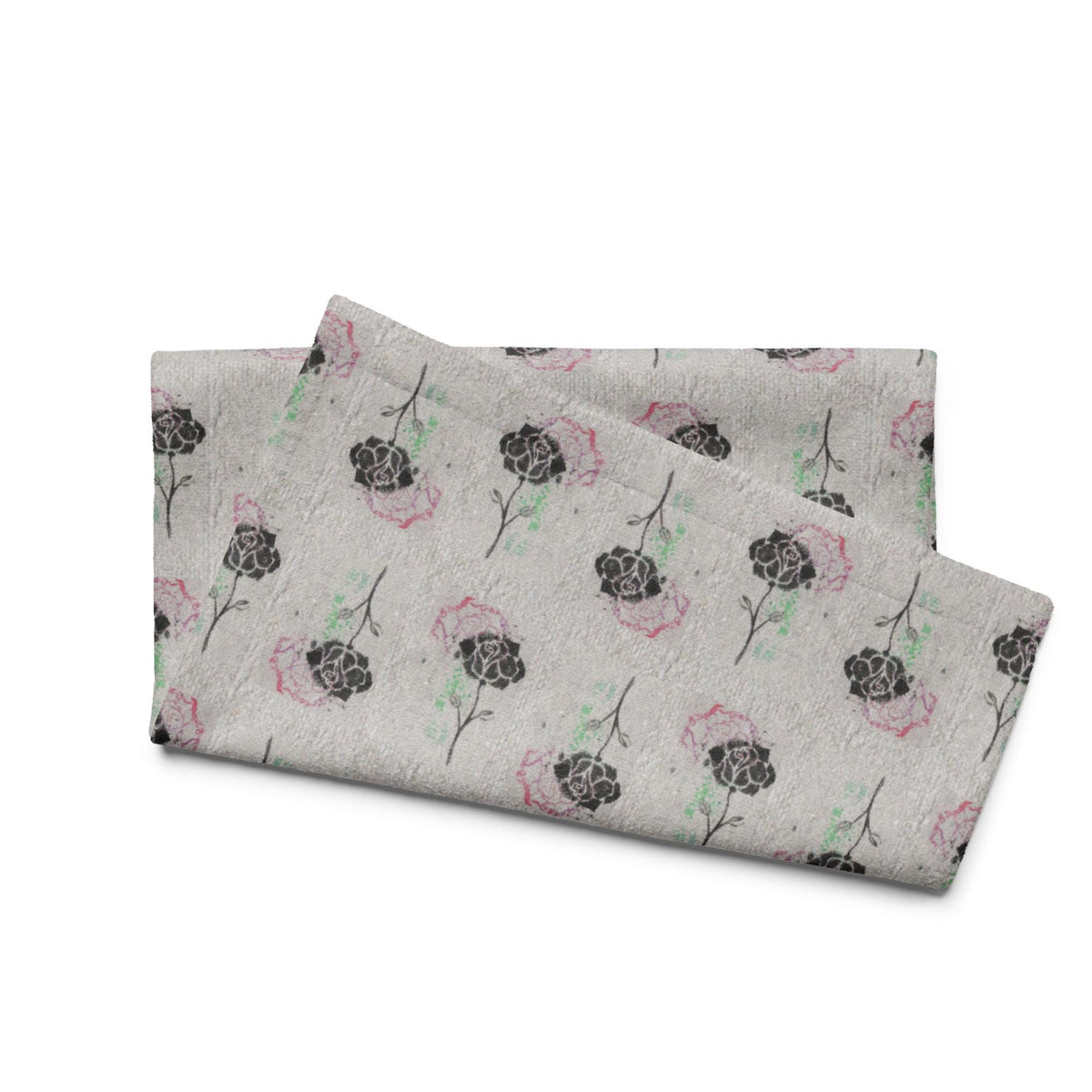 Black Floral Kitchen Towel – Minimalist Rose Art Print, Botanical Tea Towel