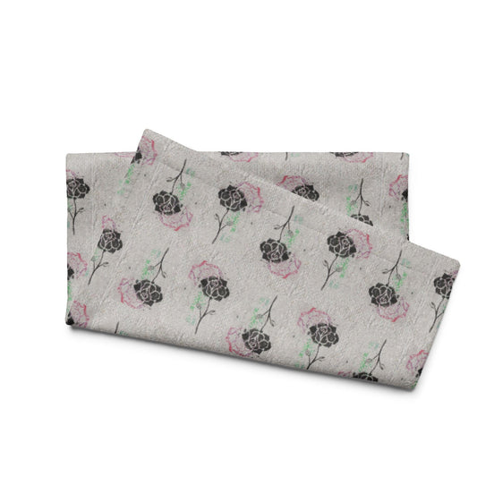 Black Floral Kitchen Towel – Minimalist Rose Art Print, Botanical Tea Towel