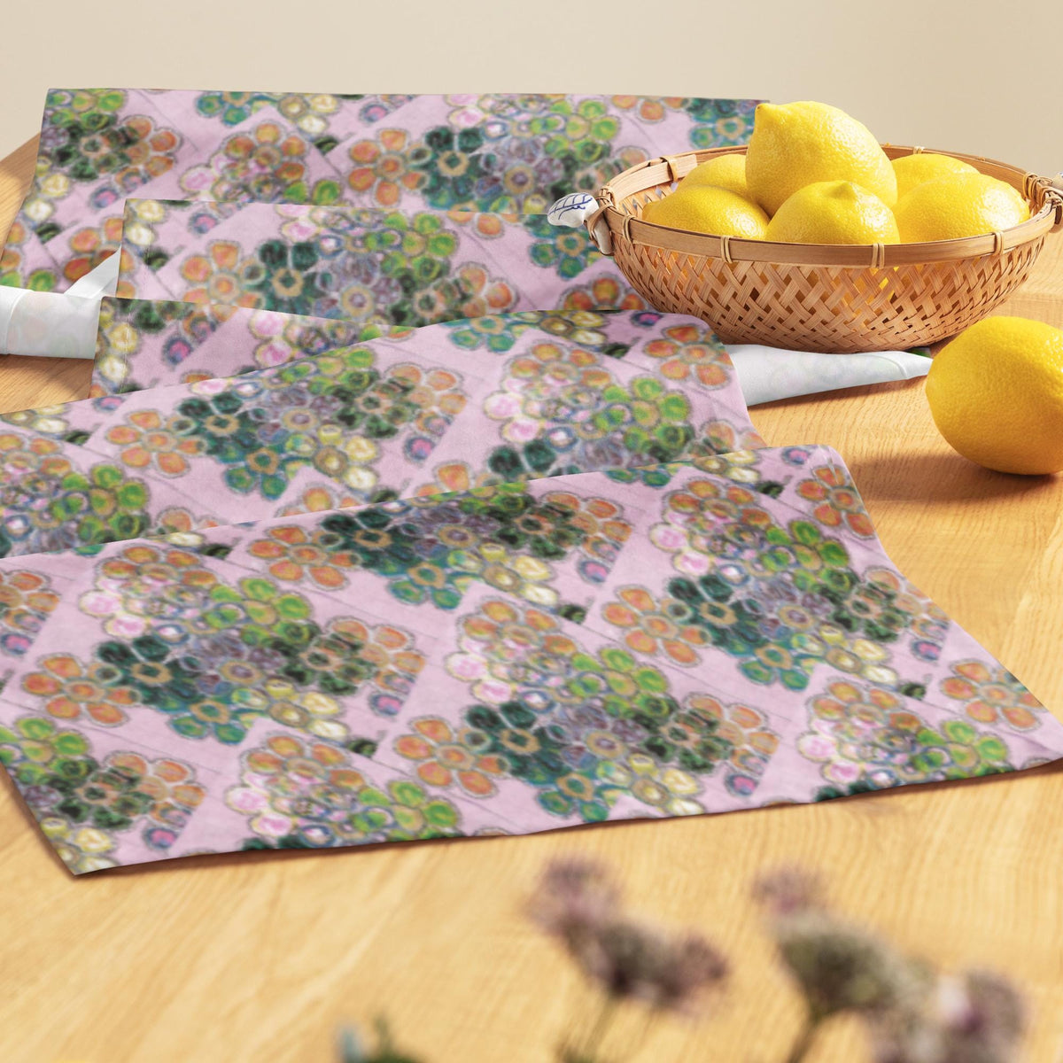 Floral Table Runner – Botanical Art Print, Handmade Paper Texture, Artistic Dining Decor