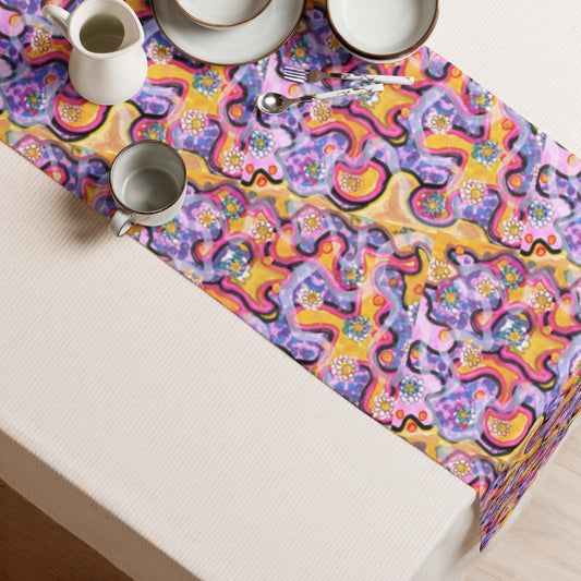 Colorful Abstract Table Runner – Psychedelic Floral Pattern, Bold Maximalist Decor, Artistic Dining Table Accent