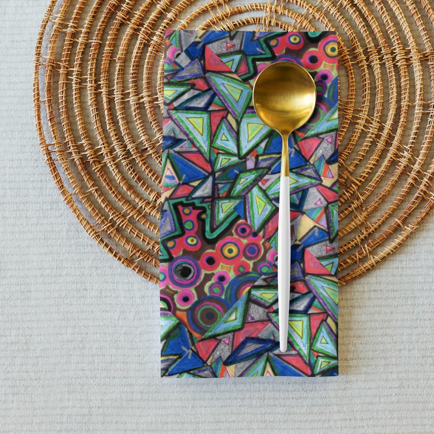 Colorful Fabric Square – Geometric Abstract Pattern, Psychedelic Mini Tapestry, Cloth Napkin / Table Decor