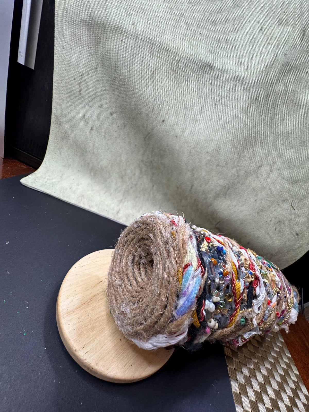 Upcycled Bottle Vase – Mixed Media Textile Assemblage Sculpture – Statement Home Decor