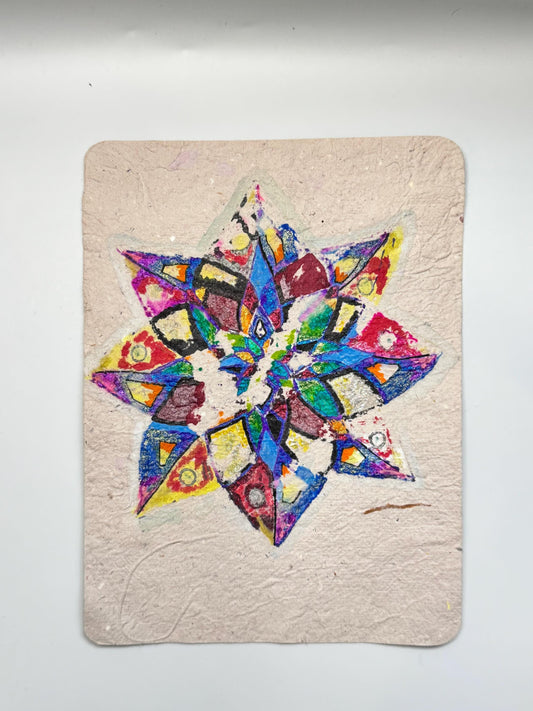 Geometric Star Mixed Media Drawing – Textured Handmade Paper Art