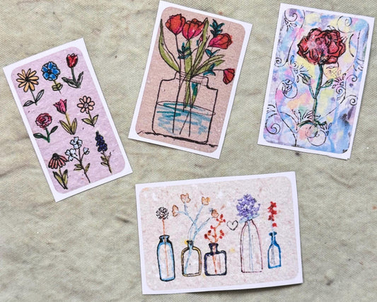 Hand Drawn Floral Stickers – Botanical Art Bundle for Journaling, Scrapbooking (Set of 4)