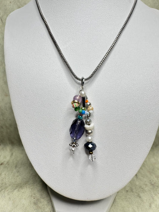 Rescued Bead Charm Necklace | Floor Findings Statement Pendant | One-of-a-Kind Found Materials Beaded Dainty Jewelry