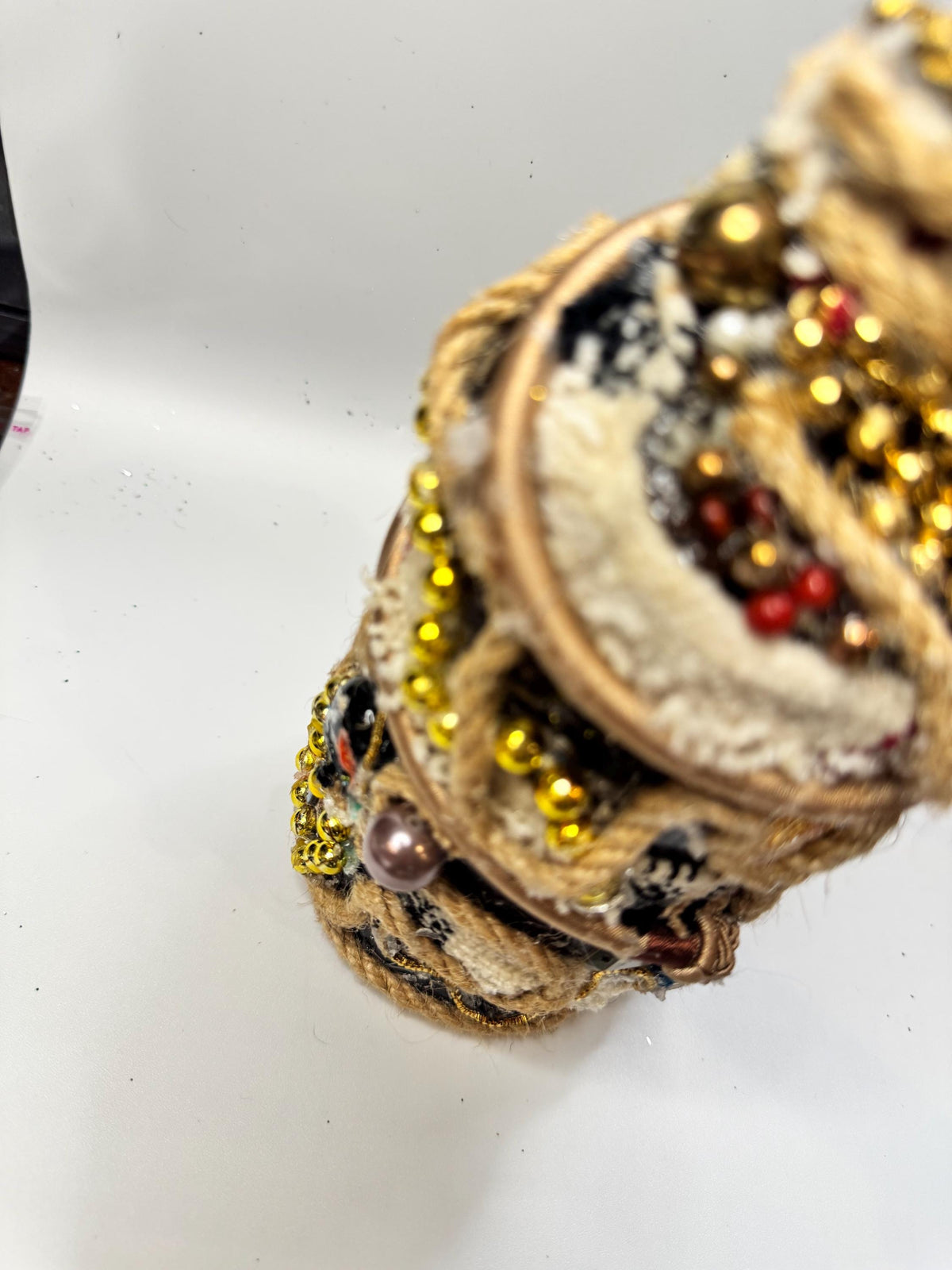 Upcycled Bottle Vase – Mixed Media Textile Assemblage Sculpture – Statement Home Decor