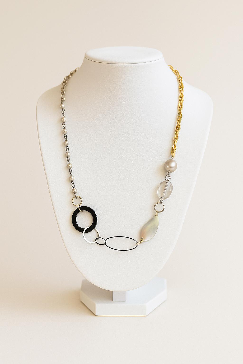 Asymmetrical Necklace – Balanced Orbit Series | One-of-a-Kind Mixed Chain Statement Necklace | Handmade UpcycledJewelry