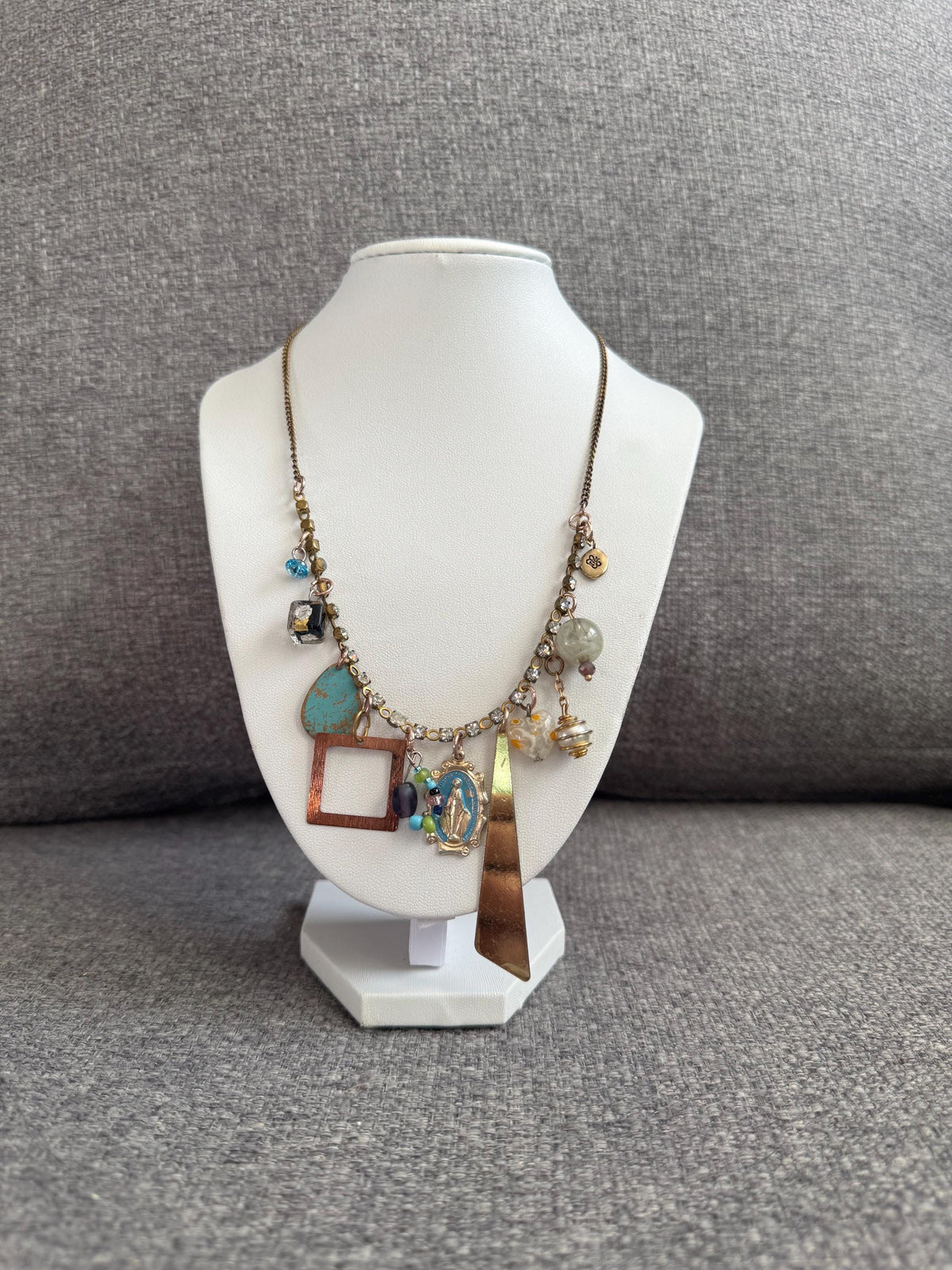 Turquoise Relic Charm Necklace – Asymmetrical Mixed Charm Assemblage Jewelry