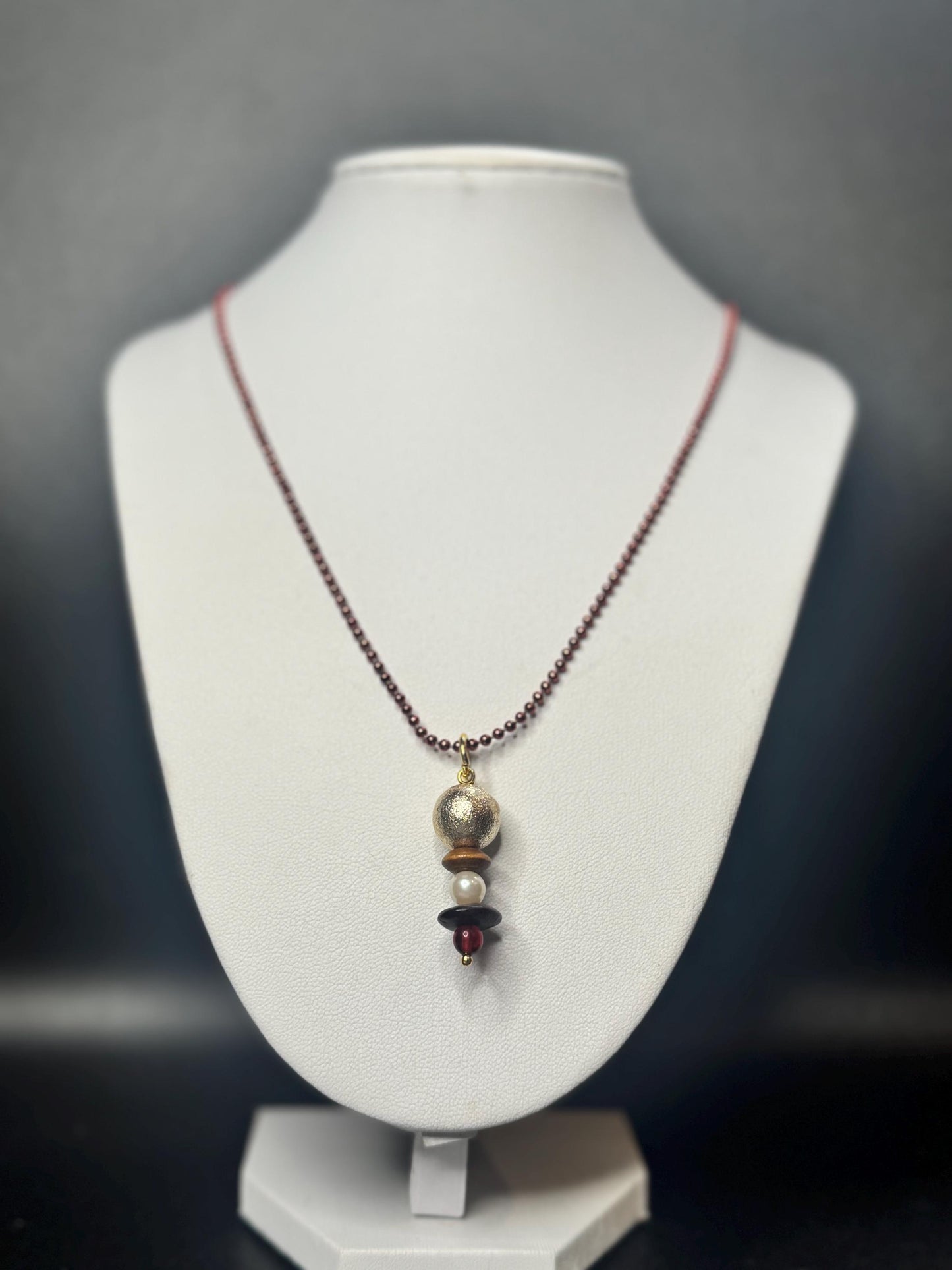 Minimalist Necklace - Red and Gold Bead Cluster on Red Chain