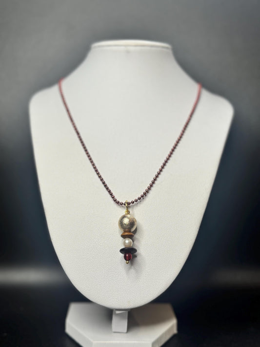 Minimalist Necklace - Red and Gold Bead Cluster on Red Chain