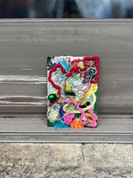 Coral Reef Confetti – Original Mixed Media Assemblage | 5inx7in Found Object Wall Art