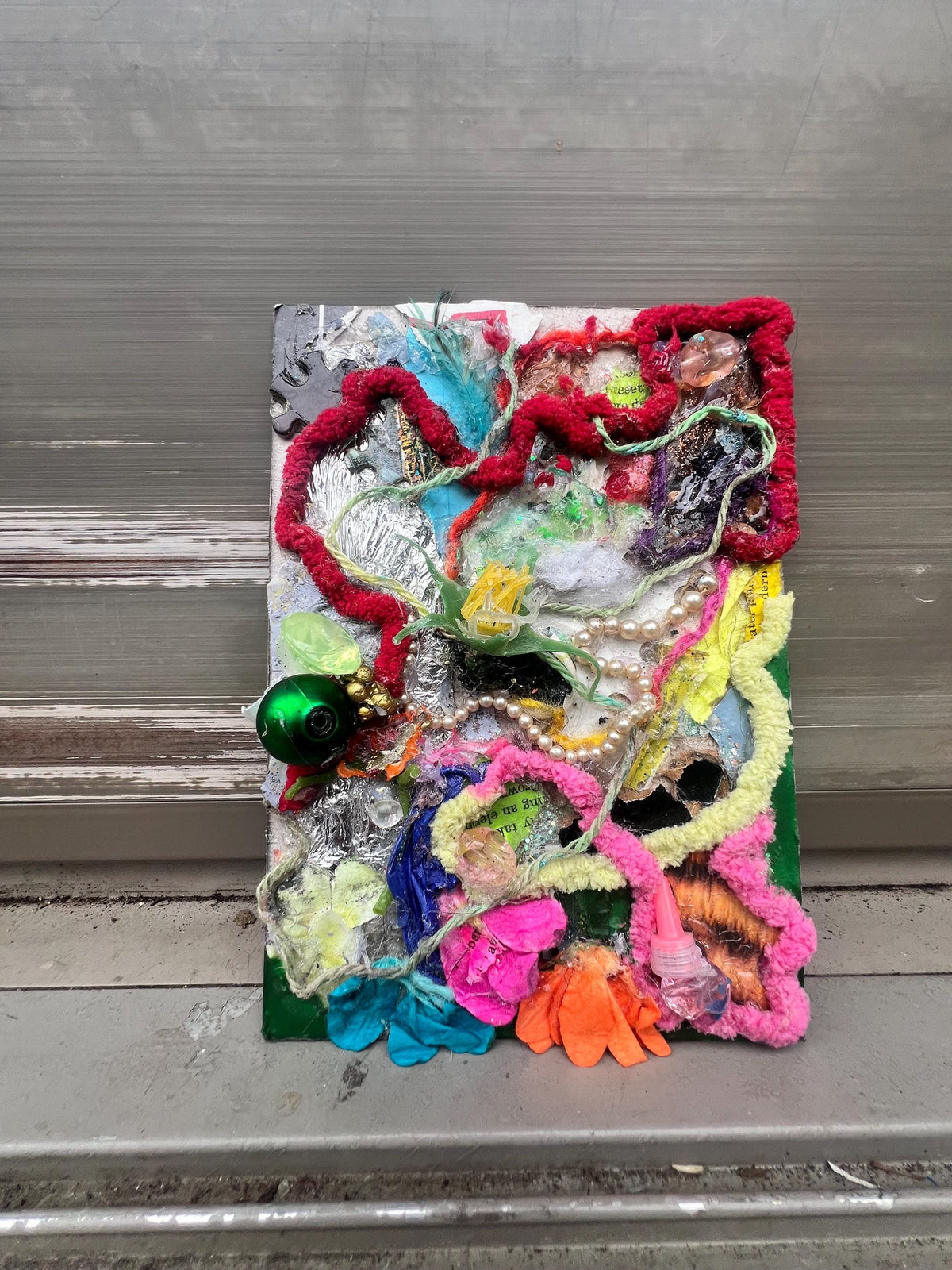 Coral Reef Confetti – Original Mixed Media Assemblage | 5inx7in Found Object Wall Art