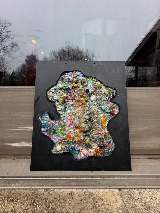 Reclaimed Mixed Media Wall Art – Resin, Glass, Found Objects Assemblage Decor