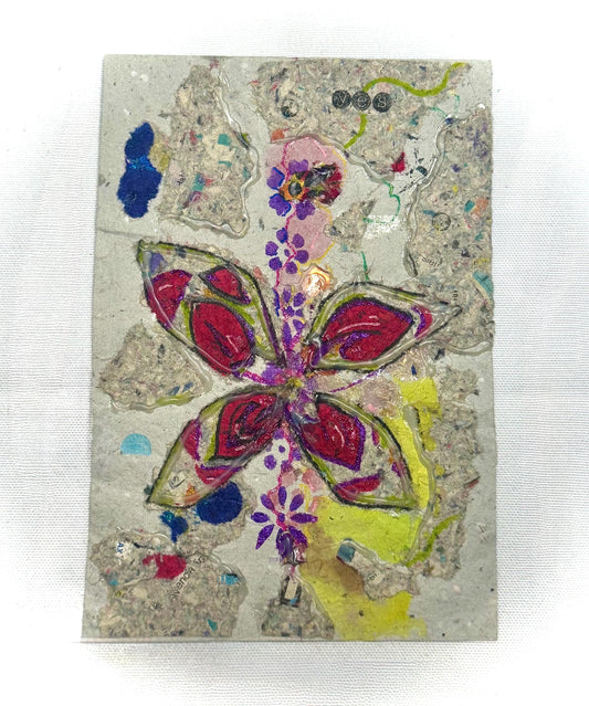 Original Mixed Media Floral Artwork – Textured Collage on Handmade Paper (5 x 7  in)