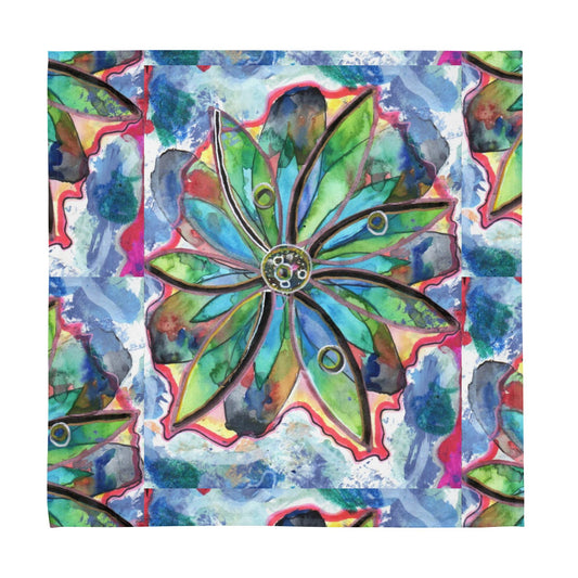 Abstract Floral Fabric Art – Blue Textile Wall Hanging (20x20 inches)