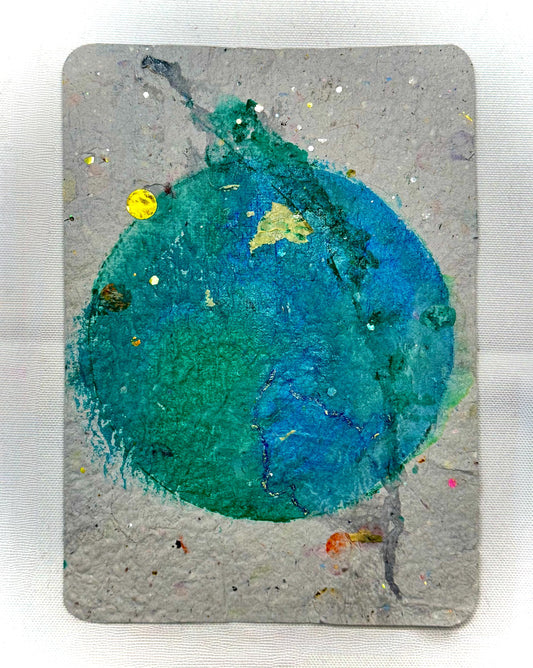 Textured Blue Green Earth Painting – Mixed Media on Handmade Paper