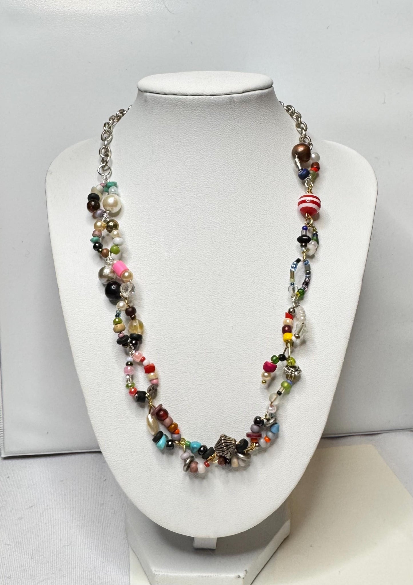 Maximalist Charm Necklace – Rescued Bead & Pendant Cluster – One of a Kind Statement Jewelry