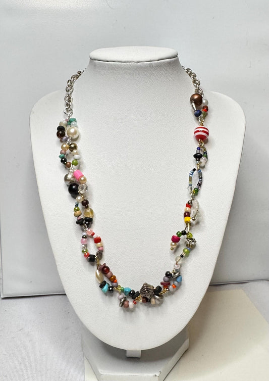 Maximalist Charm Necklace – Rescued Bead & Pendant Cluster – One of a Kind Statement Jewelry