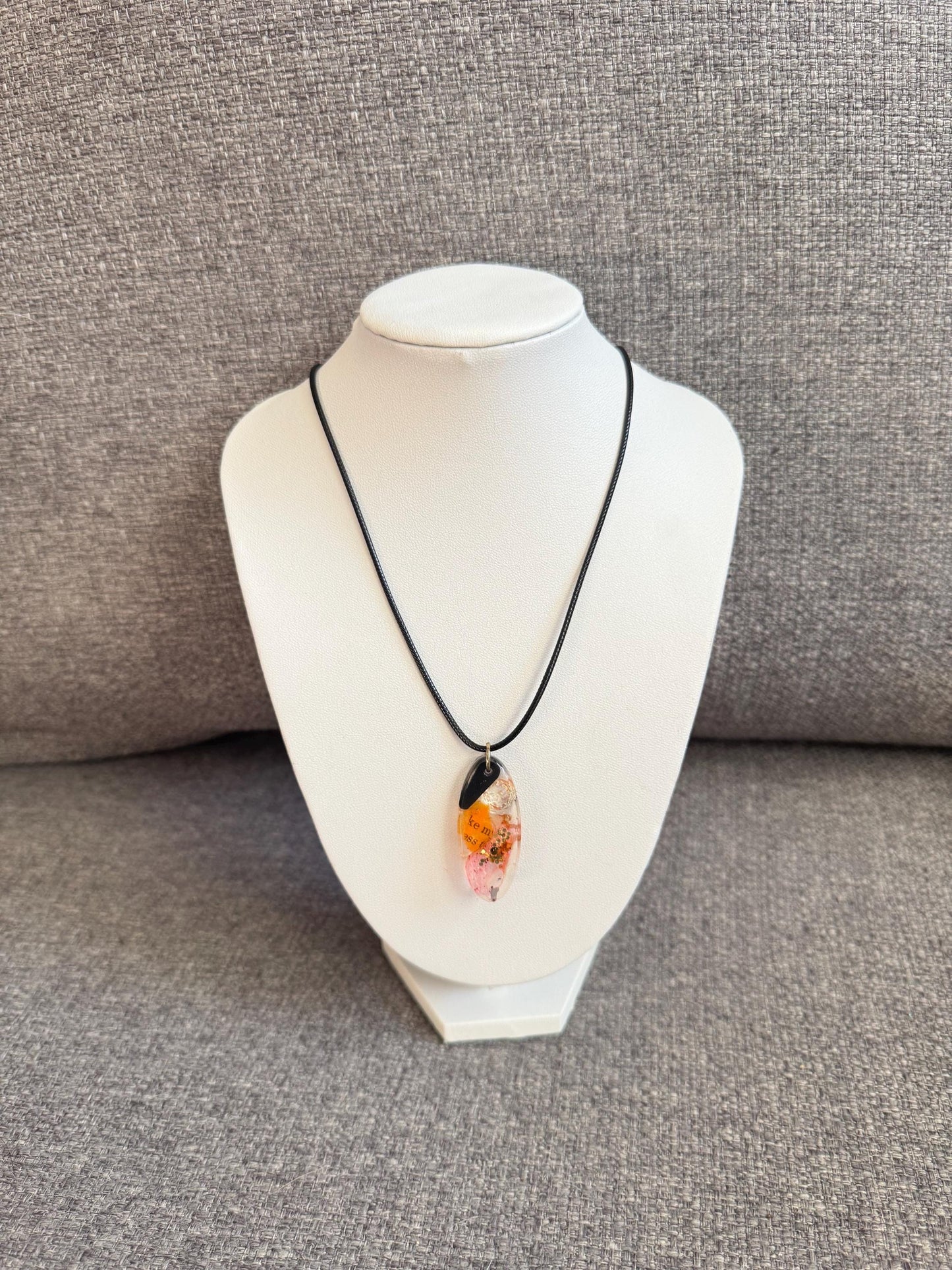 Handmade Resin Pendant Necklace – Mixed Media Oval Charm – Minimal Statement Jewelry – One of a Kind