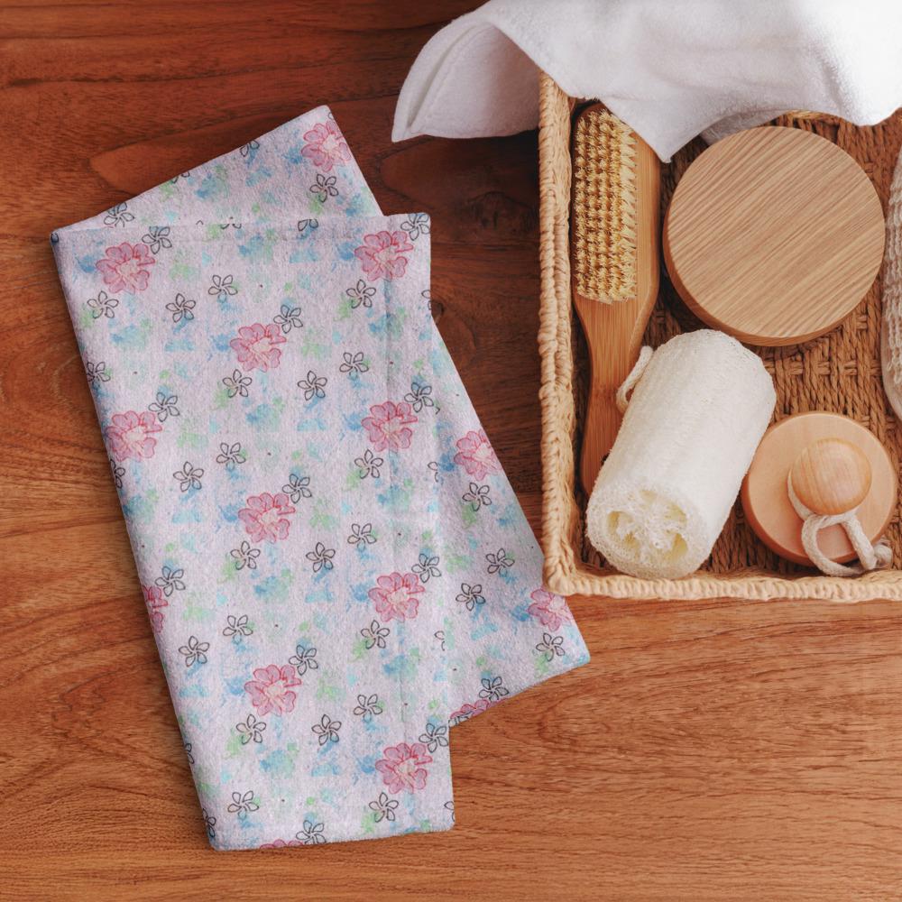 Floral Kitchen Towel – Pink Botanical Print, Earthy Paper Texture Tea Towel
