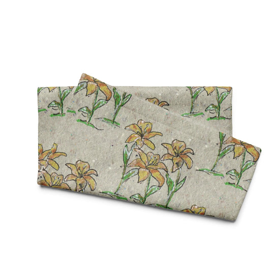 Yellow Lily Floral Kitchen Towel – Botanical Paper Texture Tea Towel